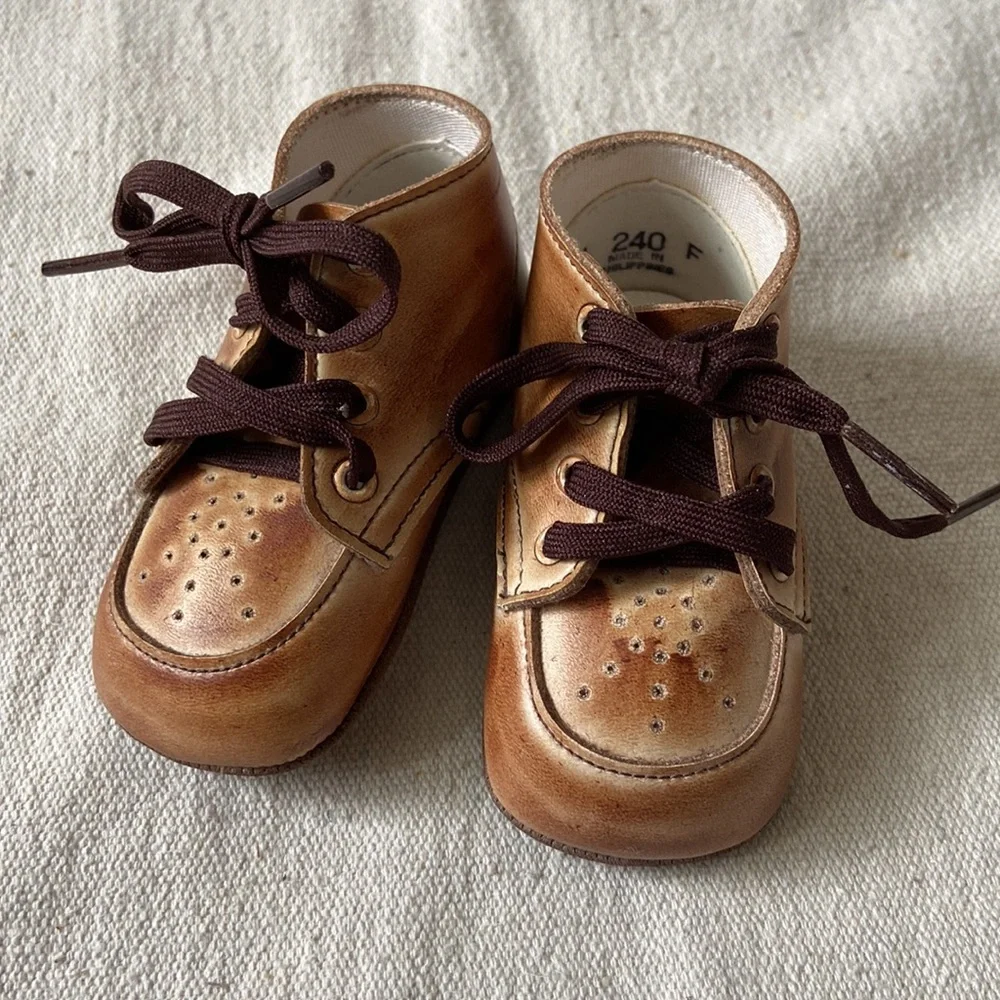 VINTAGE Newborn Walker Shoes Lester High Top Brown Tan First Infant